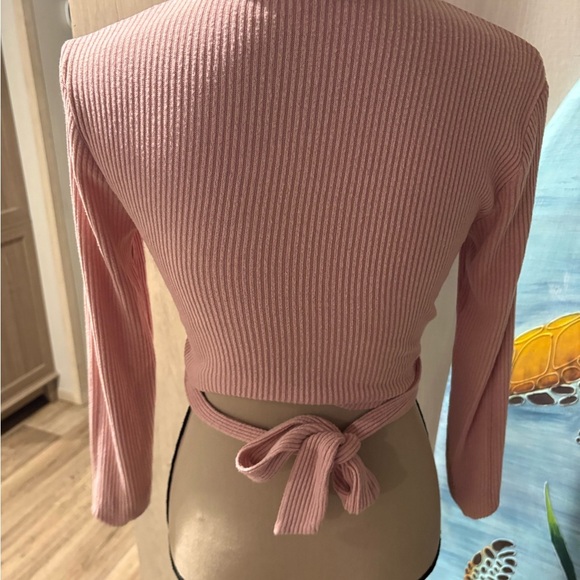 No Boundaries Pink Cowl Neck Sweater with Ribbed Texture - Picture 2 of 5